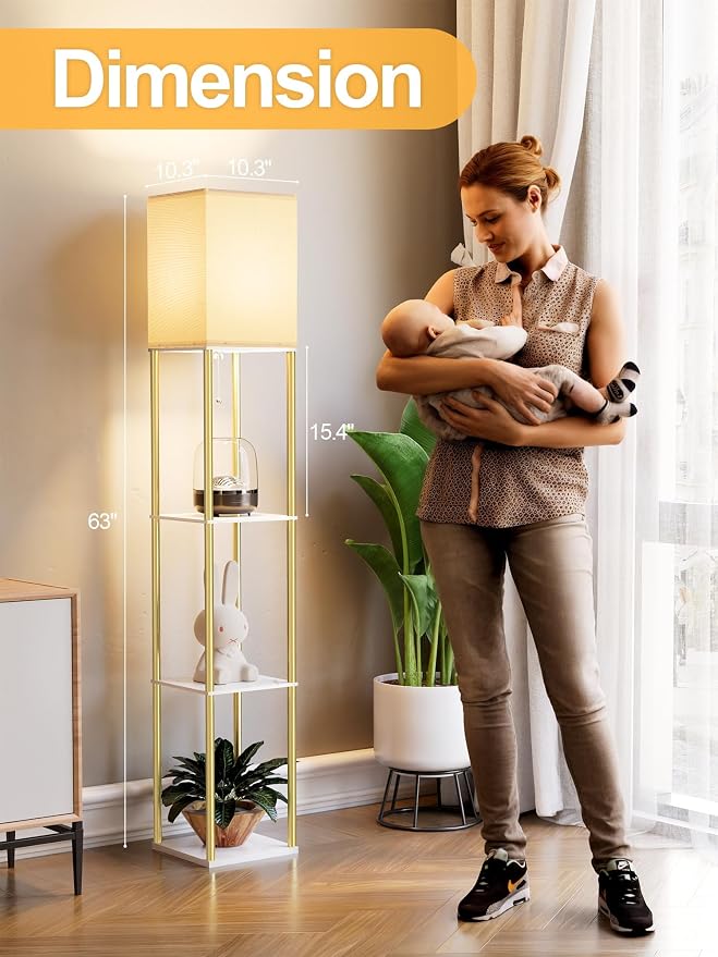 Floor Lamp with Shelves, Modern Corner Display Standing Column Shelf Lamp - Image 5