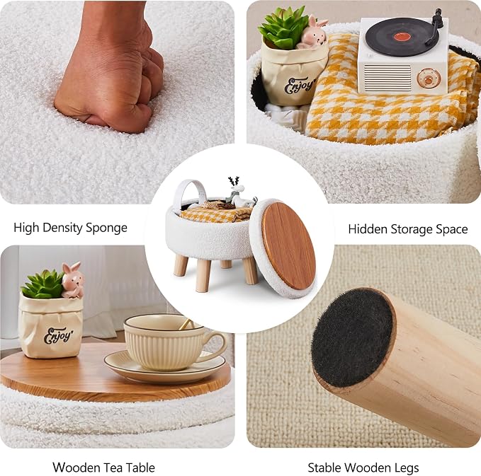 Wimarsbon Storage Ottoman, Modern Round Footrest - Image 4