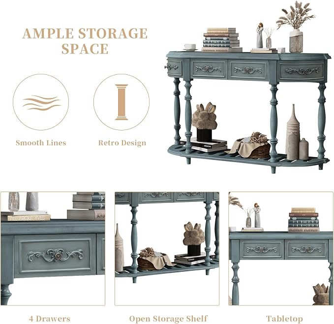 Retro Curved Console Table, Antique Blue - Image 5