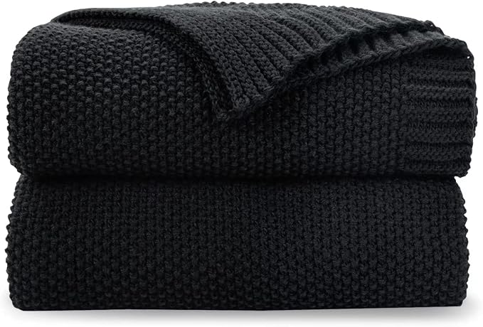 CozeCube Jet Black Seed Stitch Throw Blanket 60"x80", Farmhouse Decor | Blanket by CozeCube