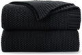 CozeCube Jet Black Seed Stitch Throw Blanket 50"x60", Farmhouse Decor | Blanket by CozeCube