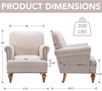 Beige Linen Fabric Accent Chairs Set of 2, Modern Farmhouse Upholstered - Image 3