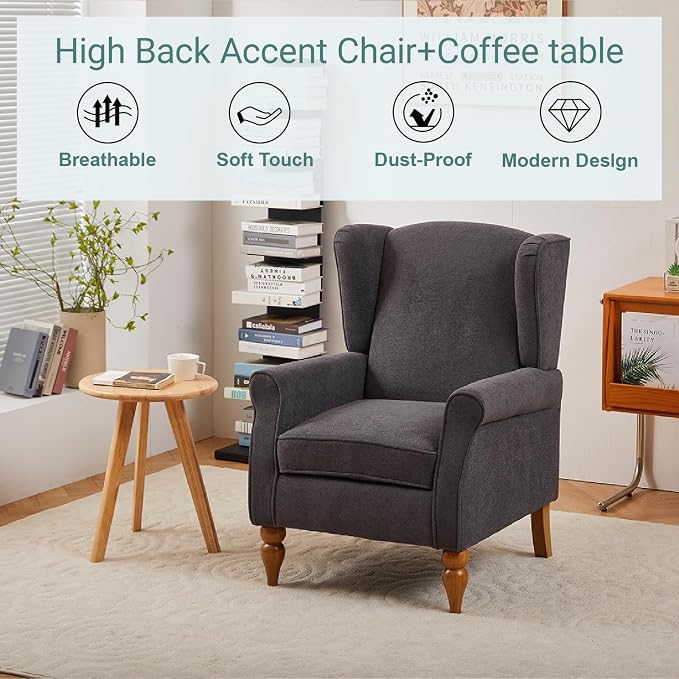 Mid-Century High Wingback Chair, Modern Fabric Accent Chair Armchair - Image 7