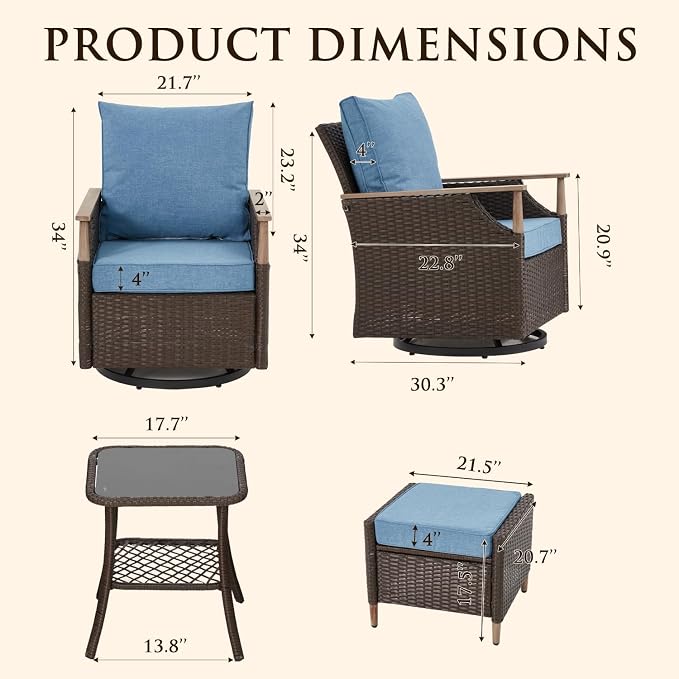 MELLCOM Patio Furniture Set, Weather Resistant Olefin Fabric - Image 2
