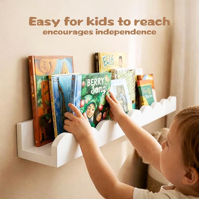 Nursery Floating Shelves for Kids Room, 2 Pack 23.6 Inch White Wall Shelves - Image 5