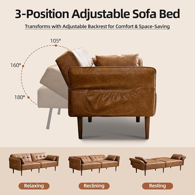 HALLYBEE 85” Futon Sofa Bed, Sleeper Sofa, Small Couch - Image 4