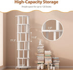 Muwuele Solid Wood Rotating Bookshelf on Wheels, 6 Tier, Round Revolving - Image 2