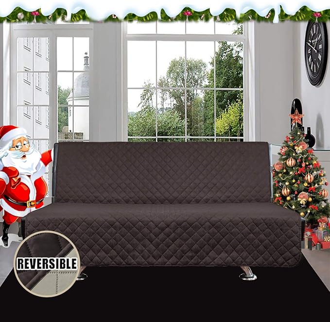 Easy-Going Reversible Couch Cover, Large Futon Sofa, Chocolate/Beige | Machine - Image 2