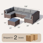 Qsun 7 Pieces Outdoor Patio Furniture Set, PE Rattan Outdoor Wicker Sectional - Image 2