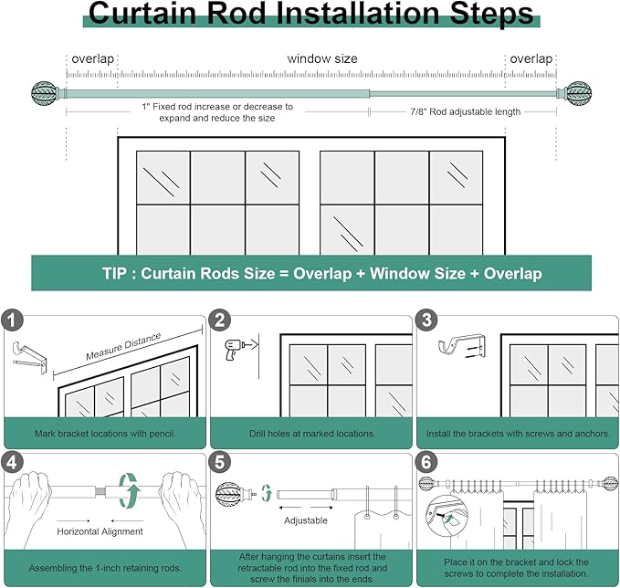 QDWIS Gold Curtain Rods for Windows 48 to 84 inch, Rustic Decorative Drapery - Image 7