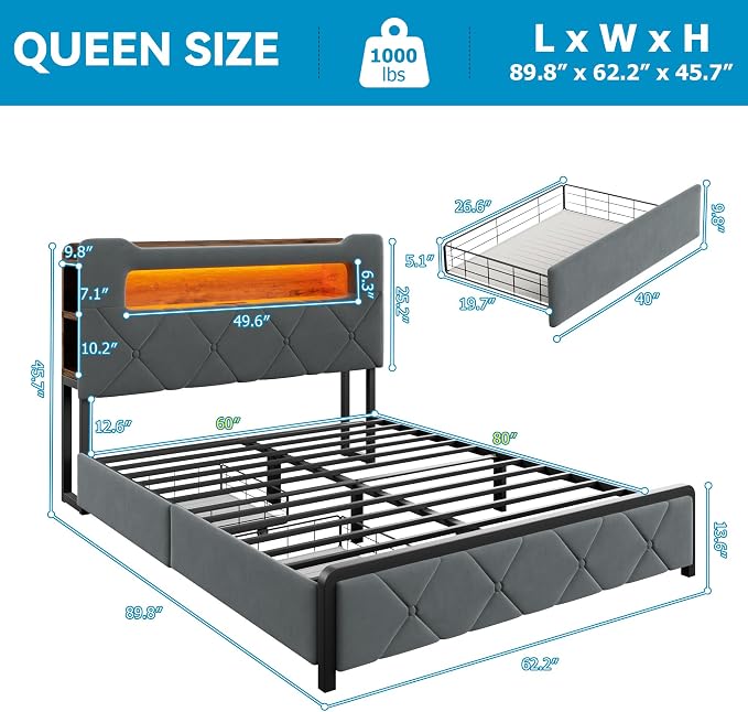 Jocoevol Queen Upholstered LED Bed Frame - Image 2