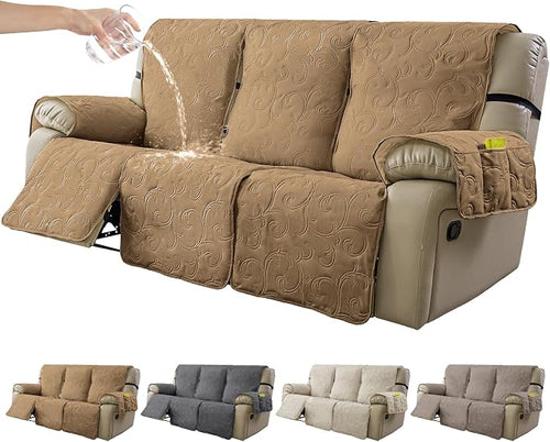 100% Waterproof Recliner Sofa Covers 3 Seater, 6-Piece Split Non-Slip Reclining by YUEANG