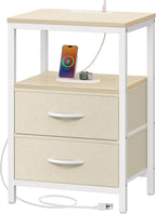 Huuger Nightstand with Charging Station, Side Table with Fabric Drawers by Huuger