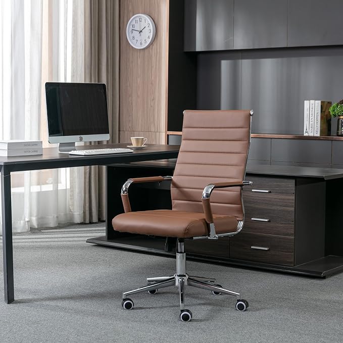 Home Office Chair Ribbed, Modern Leather Conference Waiting Room Chairs - Image 9