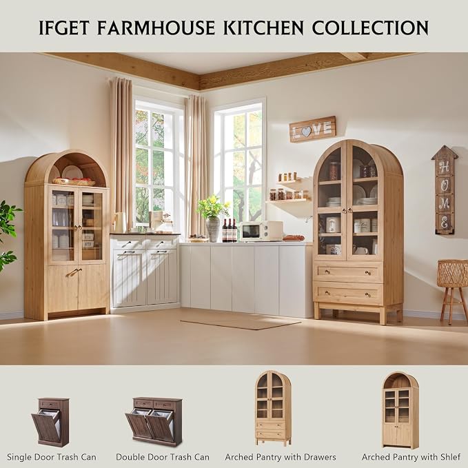 IFGET 71" Tall Arched Kitchen Pantry, Modern Farmhouse Wood Kitchens Storage - Image 6