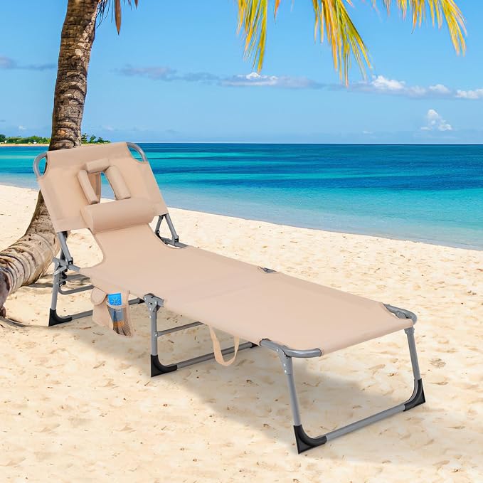 Goplus Tanning Chair, Folding Adjustable Patio Lounge Chair - Image 10