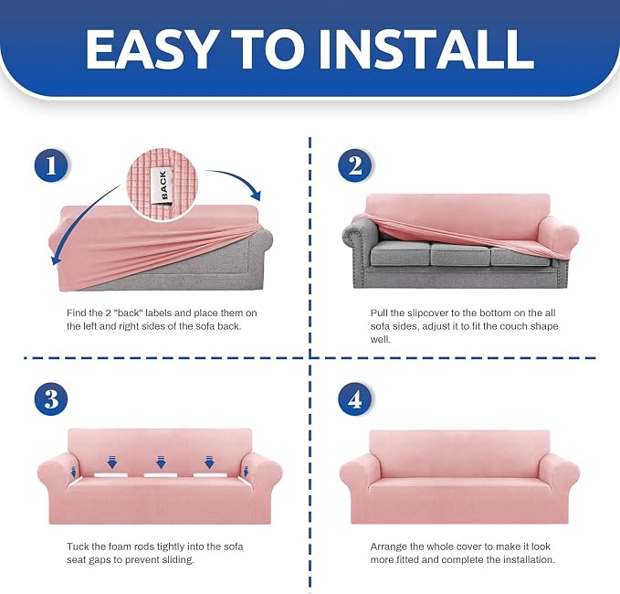 Stretch Loveseat Couch Cover, 2 Cushion Couch Slipcover, Dusty Pink | 1-Piece - Image 6