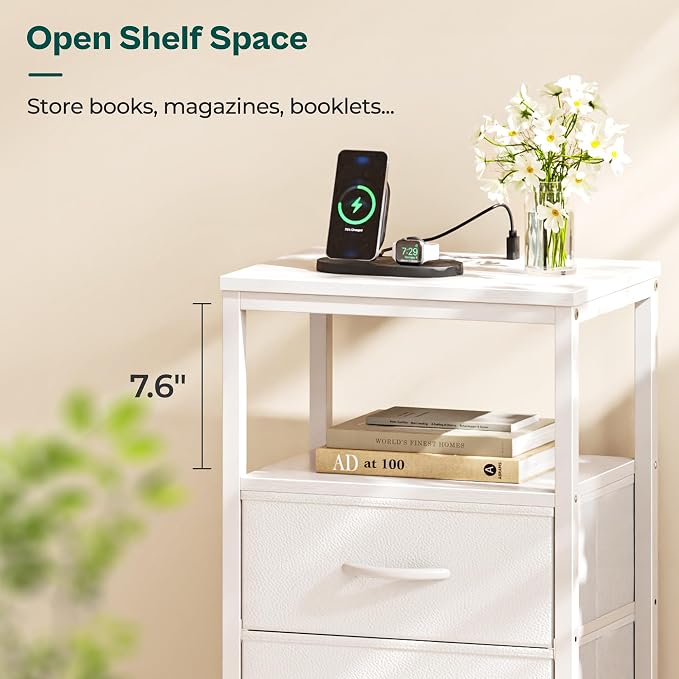 Huuger Nightstand with Charging Station, Side Table with 2 Fabric Drawers - Image 8
