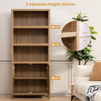 SICOTAS Bookcase 71" Tall Bookshelf 5 Tier Rattan Boho Bookcase - Image 2