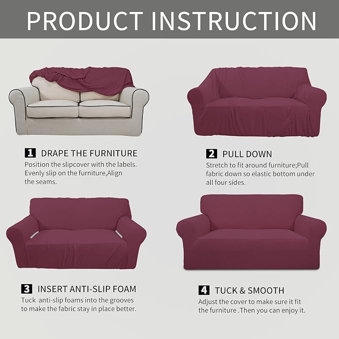 Easy-Going Stretch Loveseat Couch Covers Washable ASH Rose | 1-Piece Loveseat - Image 8