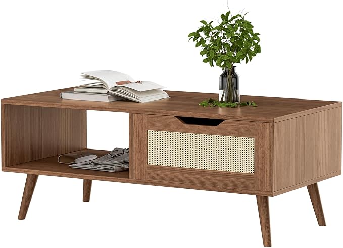 DIYART Brown Rattan Coffee Table, Mid Century Modern - Image 6