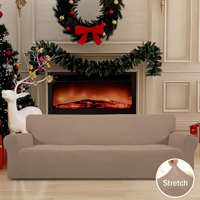 Easy-Going Stretch 4 Seater Oversized Sofa Couch Cover Camel | 1-Piece Extra - Image 2