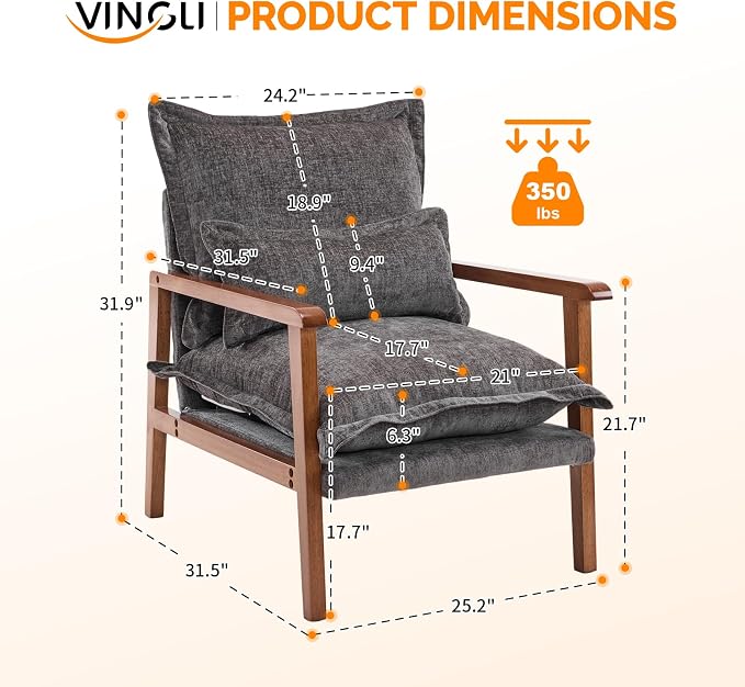 VINGLI Mid-Century Modern Cloud Accent Armchair - Image 2