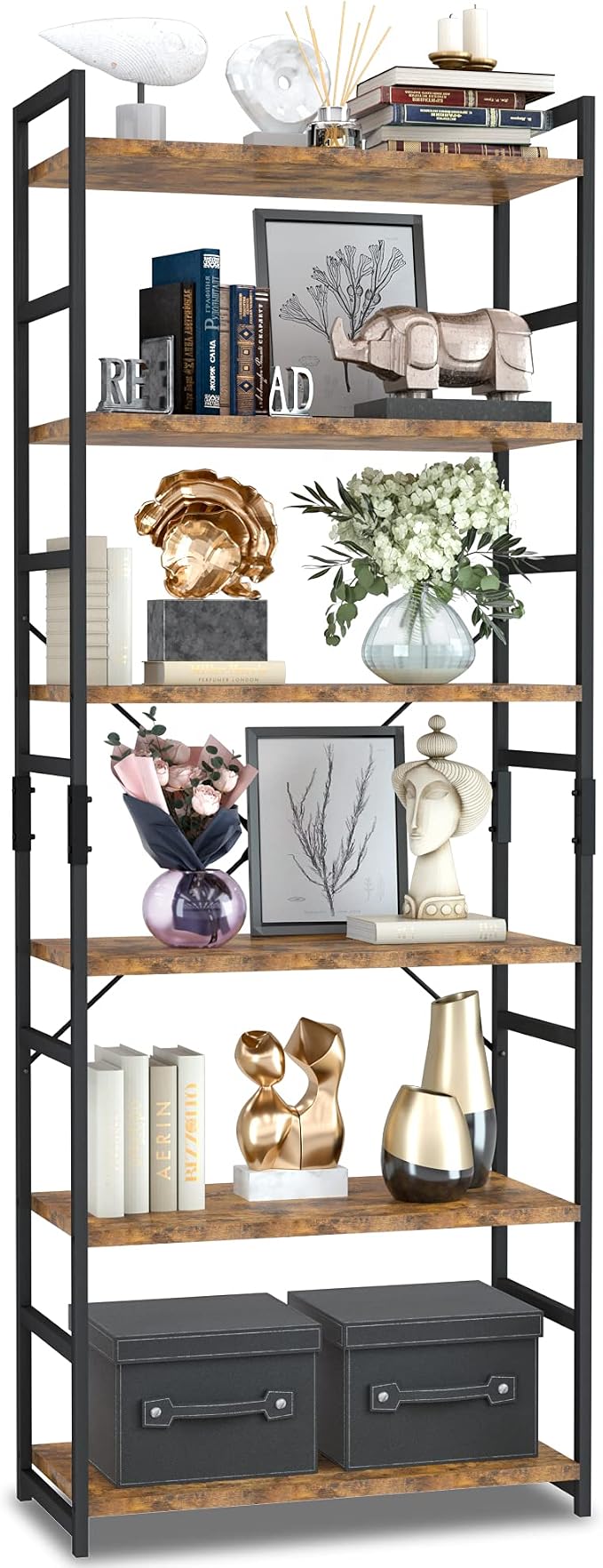NUMENN 6 Tier Bookshelf, Tall Bookcase Shelf Storage Organizer, Modern Book by NUMENN