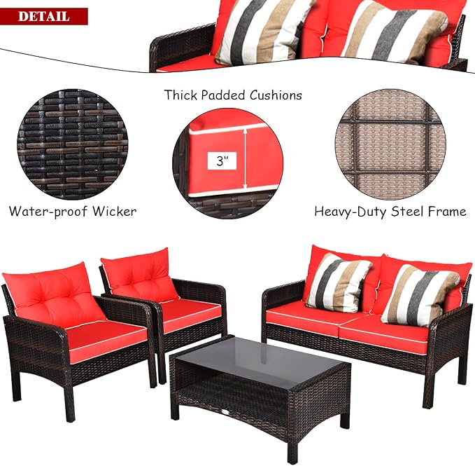 Tangkula 4 Piece Patio Furniture Set, Outdoor Wicker Conversation Set - Image 6