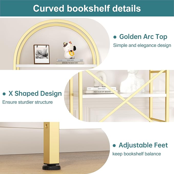 Shintenchi Bookshelf, Arched Bookshelf 5 Tier Bookcase Shelf - Image 5