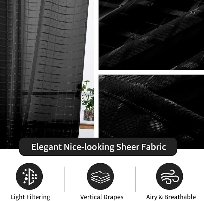 SpaceDresser Check Sheer Curtains 54 Inches Long - Image 4