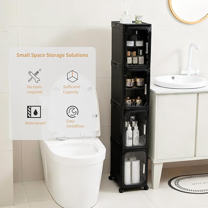 2-Tier Narrow Storage Cabinet, Slim Bathroom Storage Cabinet - Image 3