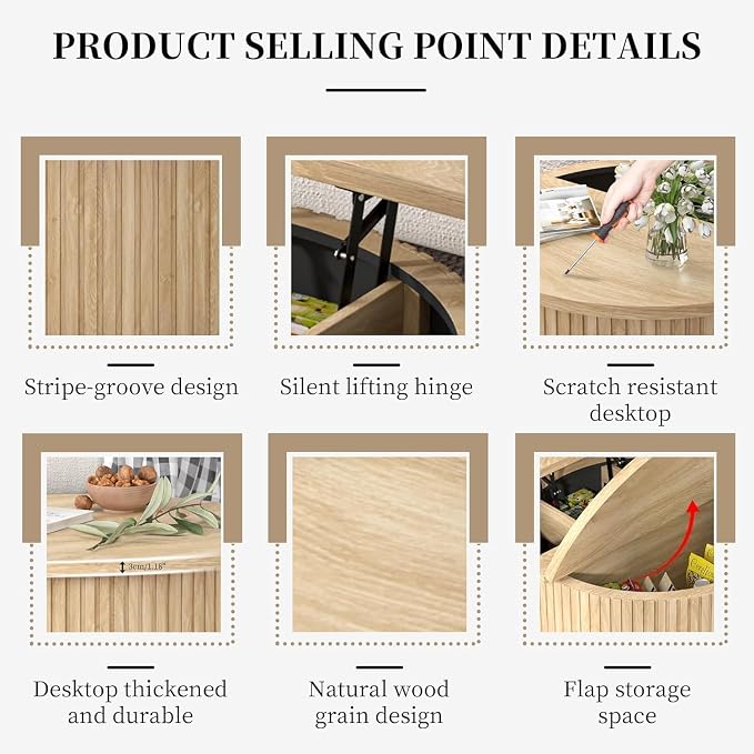 Fsbecl Fluted Lift Top Coffee Table - Image 4