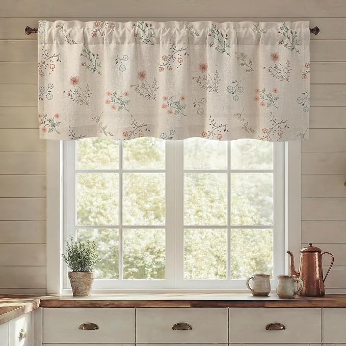 Kitchen Valances for Windows, Farmhouse Floral 52x18 Inch, 1 Panel | Country - Image 2