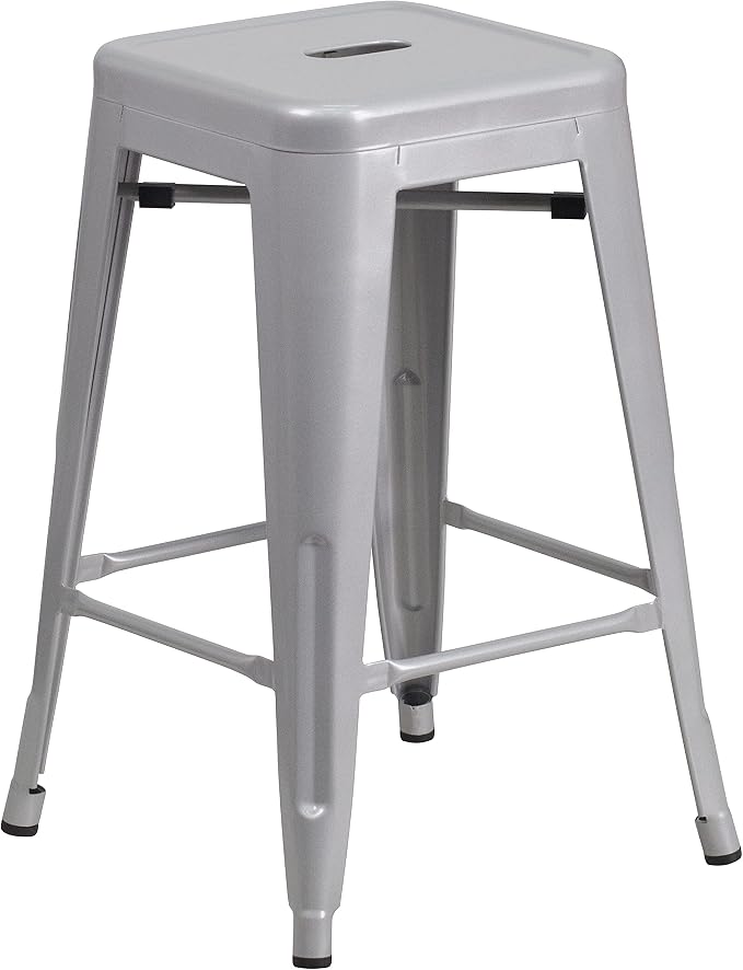Flash Furniture Kai Commercial Grade 24" High Backless Silver Metal - Image 4