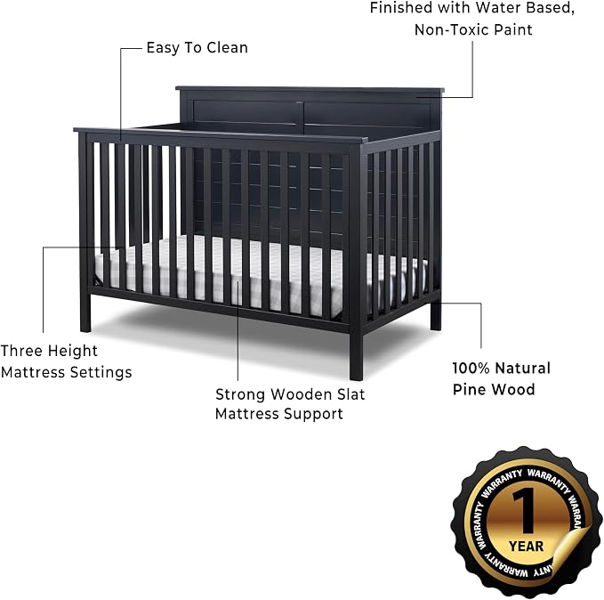 Sorelle Furniture Ashley Crib, Classic 4-in-1 Convertible Pannel Crib, Baby - Image 6