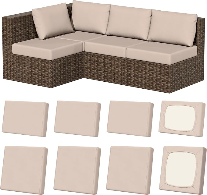 8Pcs Outdoor Cushion Covers, Stretch Patio Furniture Couch Chair Slipcovers | by VORSHAPE