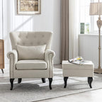 Mid Century Modern Accent Chair Upholstered Armchair Comfy Linen Fabric Tufted - Image 6