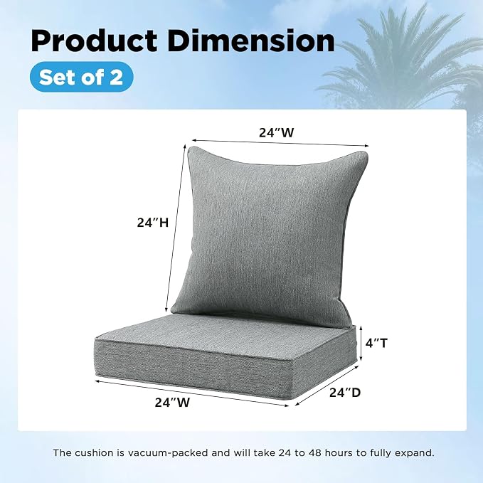 Outdoor Deep Seat & Back Cushion Set, 24 x 24 Inch Water Repellent and Fade - Image 2
