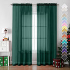 Hunter Green Sheer Curtains 84 Inches Long 2 Panels - Image 2