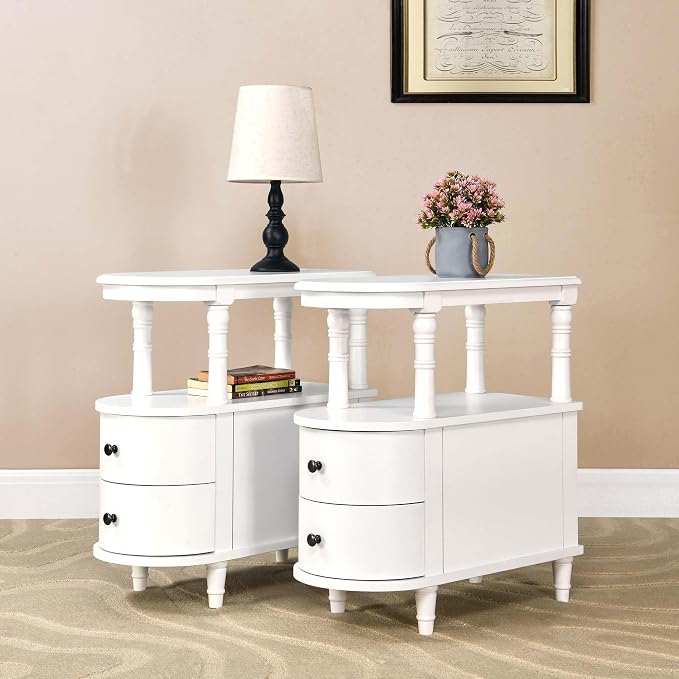 Narrow End Side Table with 2 Storage Drawers and Open Shelf, Retro Vintage Slim - Image 5