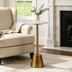 White Marble Pedestal Side Table, Round Accent End Table by Aoligrace