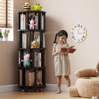 Muwuele Solid Wood Rotating Bookshelf on Wheels, 4 Tier, Round Revolving - Image 3