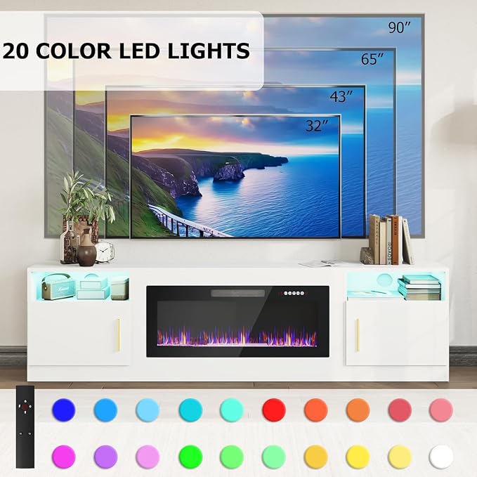 PRETZI Fireplace TV Stand with 36" Fireplace Up to 90" TVs, Remote Control - Image 2