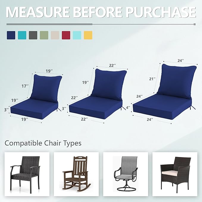 22x22 Inch Patio Chair Cushions Set of 2, Outdoor Furniture Cushions - Image 7