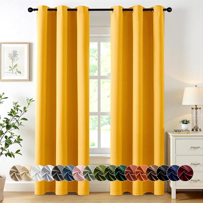 MIULEE Blackout Curtains for Bedroom 2 Panels 40 x 84 Inch Long Yellow | by MIULEE