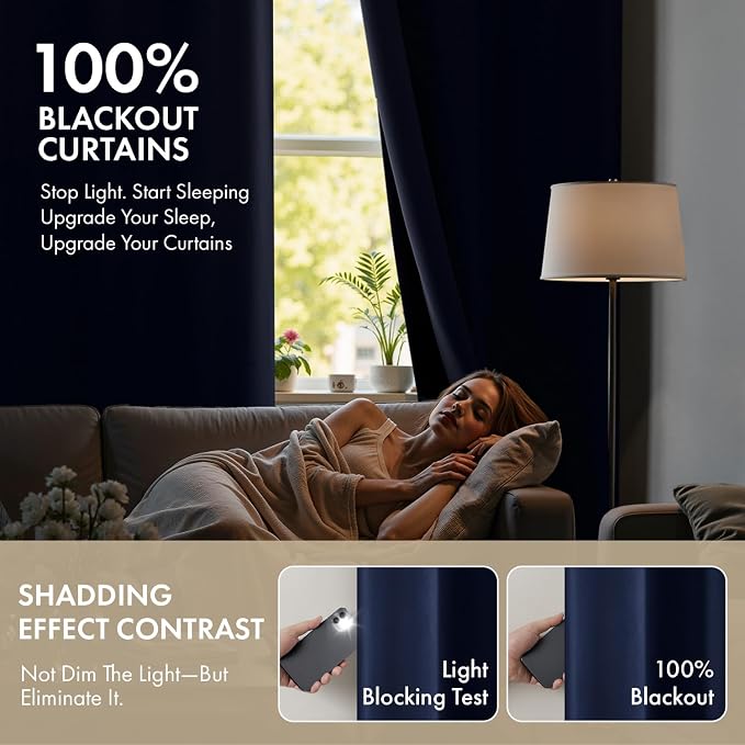 MIULEE Navy Blue 100% Blackout Curtains - Image 2