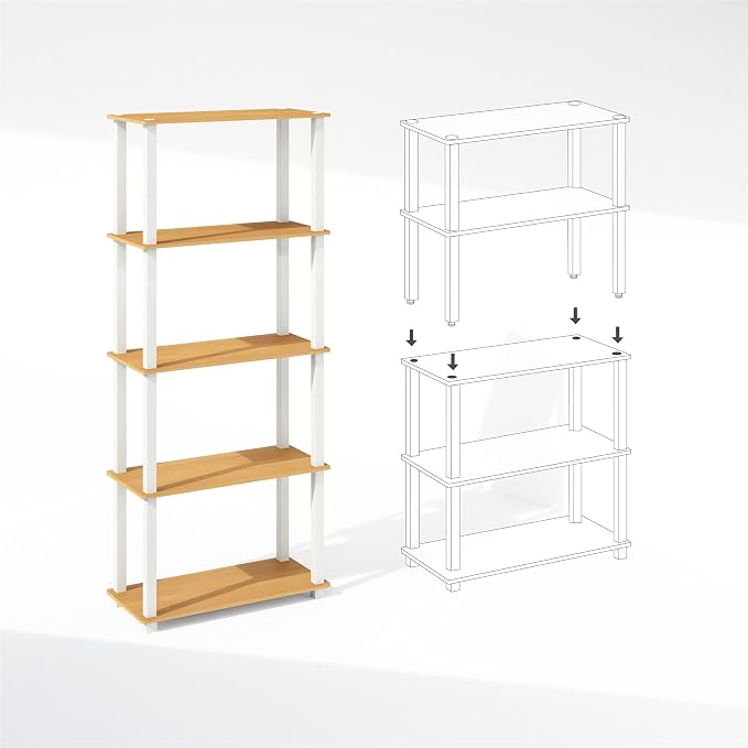 Furinno Turn-S-Tube Storage Shelves Set of 2, 3-Tier Book Shelf, Corner Shelf - Image 5