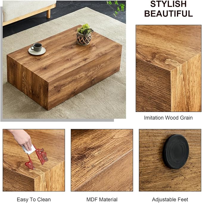 Coffee Table Living Room Table, Faux Marble Coffee Tables, Modern Wood Coffee - Image 5