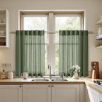 Olive Green Linen Curtains 30 Inch Length Short Kitchen, Semi Sheer Light - Image 7